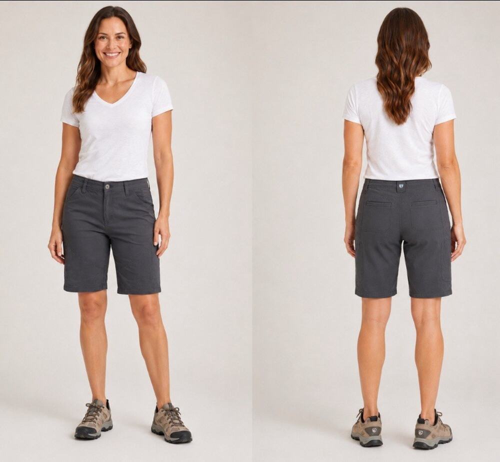 Gorpcore Outdoor Hiking KÜHL Women's Cargo Shorts Size 10 Charcoal Gray Stretch
